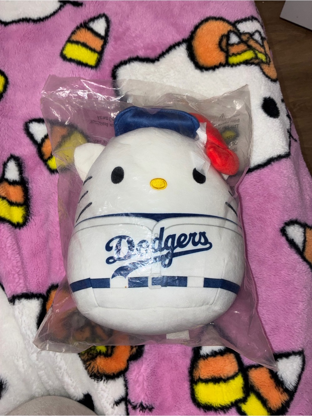 Hello Kitty Dodgers Plush - White with Blue and Red Accents